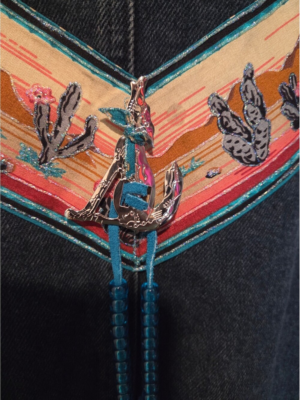 Sunbelt Vintage Long Denim Jacket with Southwestern Painted Design, One Size - Picture 7 of 9
